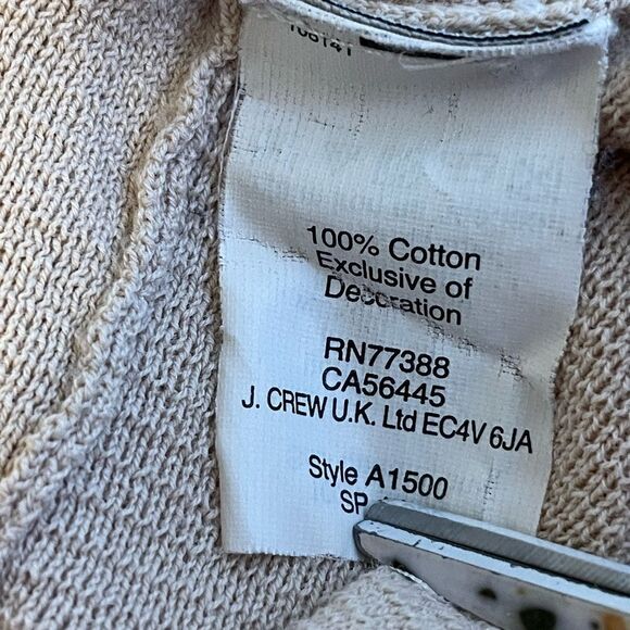 J Crew Tan Cotton Sweater White Lace Appliqués on Sleeve Size S - Picture 6 of 7